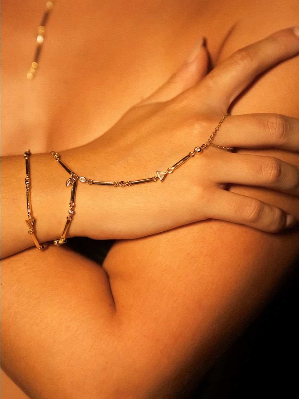 Gold Bezel Hand Chain